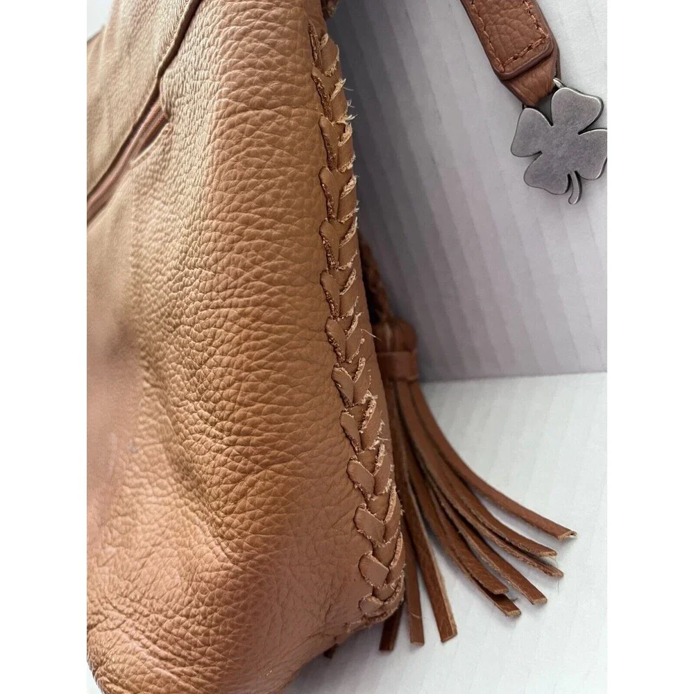 Lucky Brand Saddle Brown Leather Drawstring Bucket Bag Handbag